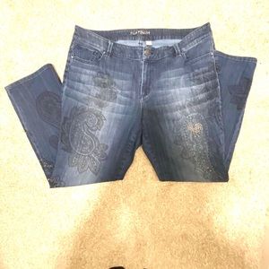 Chico’s Scroll Paisley Studded Platinum Jeans